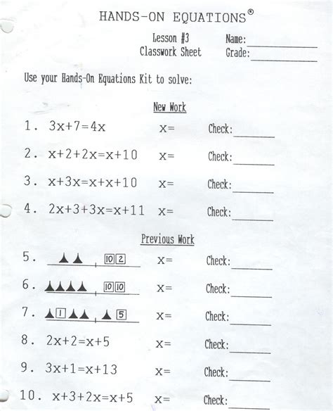 hands on equations lesson 4 worksheets